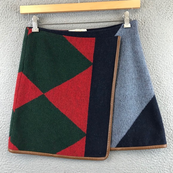 Tory Burch Dresses & Skirts - Tory Burch Geometric Wrap Skirt Red Green Blue Leather Trim Size 4